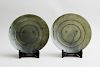 PAIR OF CHINESE SPINACH GREEN JADE FOOTED PLATES