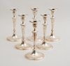 SET OF SIX ENGLISH WEIGHTED AND SILVER-PLATED CANDLESTICKS, IN THE ADAMS STYLE