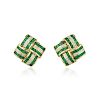 A Pair of 14K Gold Emerald and Diamond Earrings
