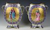 19C french pair of hand painted porcelain Vases