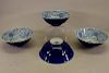 4 Blue/White Glazed Porcelain Floral Chinese Bowls