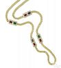 18K yellow gold sapphire, ruby, emerald necklace