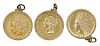 Three gold coin pendants