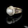 14K yellow gold diamond and pearl ring