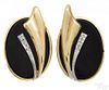 Pair of 14K yellow gold onyx and diamond earrings