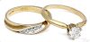 14K yellow gold engagement ring and band