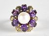 14K yellow gold Amethyst and pearl ring