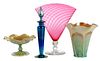 Four Art Glass Table Items, Steuben, Quezal