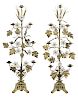 Pair French High Alter Candelabra/Glass Flowers