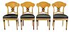 Set Four Satinwood Biedermeier Side Chairs