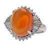 Platinum Mexican Fire Opal and Diamond Ring