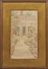 Vatter, "House with Columns," 20th c., watercolor, signed lower left, presented in an oak frame, H.- 15in., W.- 8 in. Provena
