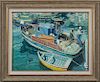 Geroge Fischer, "Cleaning the Nets-Portugal," 20th c., signed lower left, oil on panel, presented in a wood frame with a line