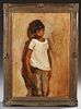 Ducle H. de Beatriz (1931-, Cuban), "Mexican Boy," 20th c., oil on canvas, signed upper left, presented in a carved giltwood 