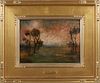 Julian Walbridge Rix (1850-1903), "Sunset Through Dark Trees," 19th c., oil on board, signed lower left, presented in a wide 