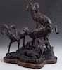 Merlin J. Anderson, "Grand Slam," 1981, patinated bronze of mountain rams, 19/20, signed and dated verso, presented on a thic