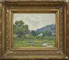 Attr. to James McRickard (1872- ), "Landscape," 20th c., double sided oil on board, presented in a gilt and gesso frame, H.- 