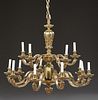 Louis XV Style Fifteen Light Bronze Chandelier, 20th c., with a baluster relief support to a pentagonal support issuing five 