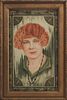 F.H. Zastrow, "Red Head with a Black Necklace," 1928, watercolor, signed and dated lower right, presented in a period gilt fr