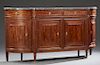 French Louis XVI Style Mahogany Bowfront Marble Top Sideboard, 19th c., the ogee edge highly figured grey marble over two cen