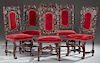 Set of Six French Renaissance Style Carved Oak Dining Chairs, 19th c., the well-carved shell and floral carved upholstered ba