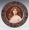 Royal Vienna Portrait Plate, c. 1900, the gilt decorated cobalt border around a portrait of a comely maiden, signed Wagner, v