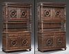 Rare Pair of French Provincial Carved Oak Buffets a Deux Corps, 19th c., Brittany, the stepped crown over a spindle gallery a