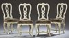 Set of Four Louis XV Style Polychromed Beech Dining Chairs, 20th c., the arched serpentine shell carved crest rail over a pie