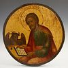 Russian Icon of Evangelist Luke, 19th c., oil and gilt on circular wooden panel