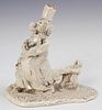 Steele Burden (1900-1995, Louisiana), "Mammy with Two Children," 20th c., crackle glazed ceramic figural group, signed proper