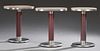 Group of Three Marble Top Iron Bistro Tables, 20th c., two rectangular and one circular example, each with an iron banded hig