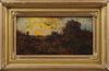 Continental School, "Impressionist Sunset Landcape," 20th c., oil on board, presented in a gilt and gesso frame, H.- 4 3/4 in