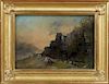 Continental School, "Picnic by the Ruins," 19th c., oil on panel, presented in a gilt and gesso frame, H.- 6 3/4 in., W.- 10 