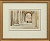 Continental School, "Portico of a Building," early 20th c., watercolor, presented in a gilt frame, H.- 6 in., W.- 8 1/4 in. P
