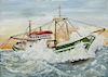J. Van Horen, "Trawler in Heavy Seas," 20th c., oil on canvas, signed lower right, unframed, H.- 19 5/8 in., W.- 27 1/2 in. P