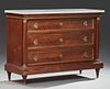 French Empire Style Ormolu Mounted Mahogany Marble Top Commode, 19th c., the rectangular white marble over three setback deep