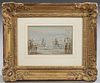 Attr. to Sir John James Stewart (1779-1849), "Jousting," 19th c., watercolor, presented in a gilt and gesso frame, H.- 4 3/4 
