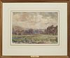 American School, possibly Ivy Bailey, "Landscape with Fence," 20th c., watercolor, presented in a gilt frame, H.- 8 7/8 in., 