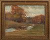 J. Theodore Howe (1870-1933), "Landscape with Stream," 20th c., oil on canvas, signed lower right, presented in a gilt and ge