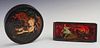 Two Russian Palekh School Lacquered Boxes, late 20th c., a circular example with St. George and the dragon; and a rectangular