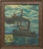 E. M. Gradd, "Steamboat at Twilight," 20th c., watercolor, signed lower right, presented in a period gilt frame, H.- 13 in., 