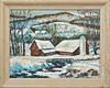 Ralph Hayes, "New England Winter," 1970, oil on board, signed and dated lower right, and verso, presented in a pickled wood f