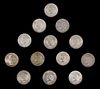 * A Group of Thirteen United States Peace Silver Dollar Coins