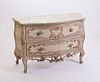 NORTHERN ITALIAN ROCOCO STYLE CARVED, PAINTED AND SILVERED-WOOD COMMODE