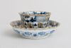 MEISSEN GILT-DECORATED BLUE AND WHITE PORCELAIN TEA BOWL AND SAUCER