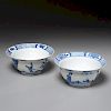 Pair Chinese blue and white bowls