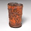 Asian carved wood brush pot