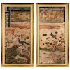 (2) antique Asian hand-painted wallpaper panels