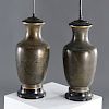 Pair Japanese black cloisonne vase lamps