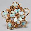 14k gold and opal flower brooch